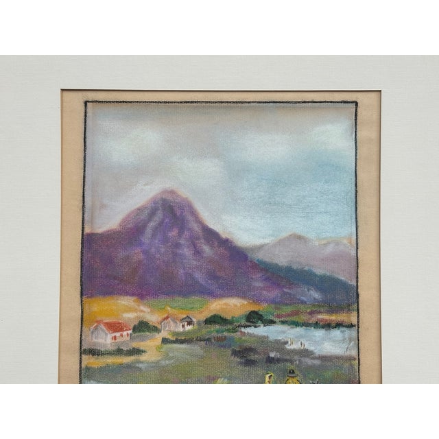 Paper Mid 20th C. Original Artisan Pastel on Paper - Patagonia From the Valley For Sale - Image 7 of 10