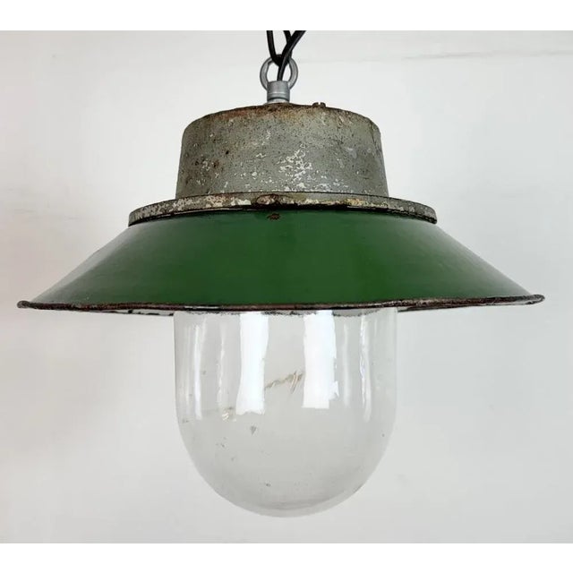 Green Enamel and Cast Iron Industrial Pendant Light, 1960s For Sale - Image 6 of 17