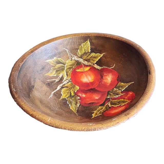 Vintage Painted Wooden Apple Bowl For Sale