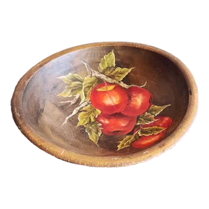 Vintage Painted Wooden Apple Bowl