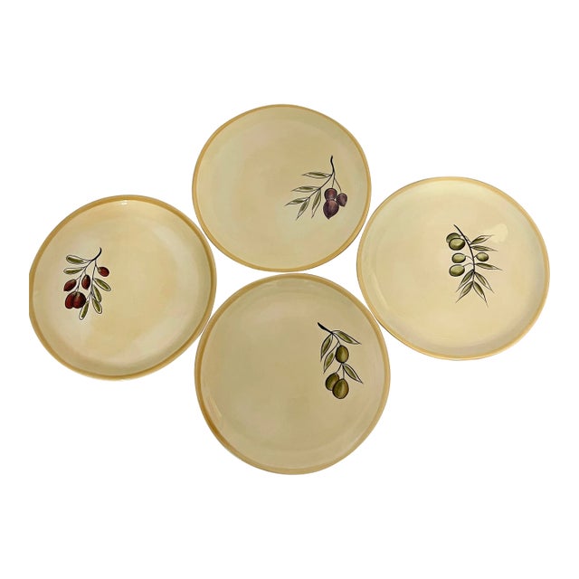 Pottery Barn Rustic Olive Salad Plates - Set of 4 For Sale