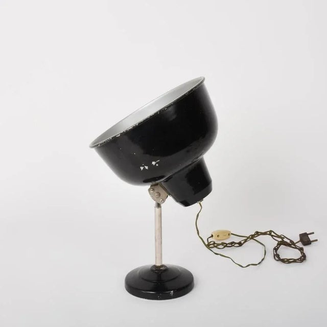1930s Italian Industrial Black Enameled Metal Adjustable Desk Lamp, 1940s For Sale - Image 5 of 18
