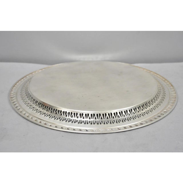 Vintage Leonard Silver Plated Pierced Gallery Round Serving Platter Tray For Sale - Image 12 of 14