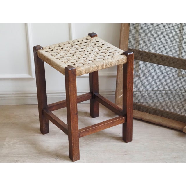 Bauhaus Hardwood Stool with Jute Weave, 1940s For Sale - Image 4 of 5
