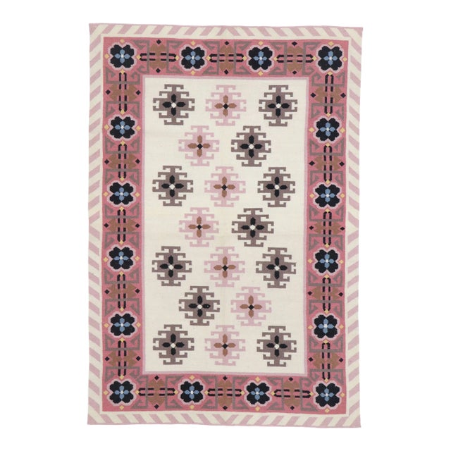 Vintage Romanian Geometric Kilim Rug - 04'01 X 06'00 For Sale