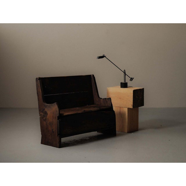 Alpine storage bench in solid larch, originating from the mountainous regions of piedmont — a powerful example of rustic,...