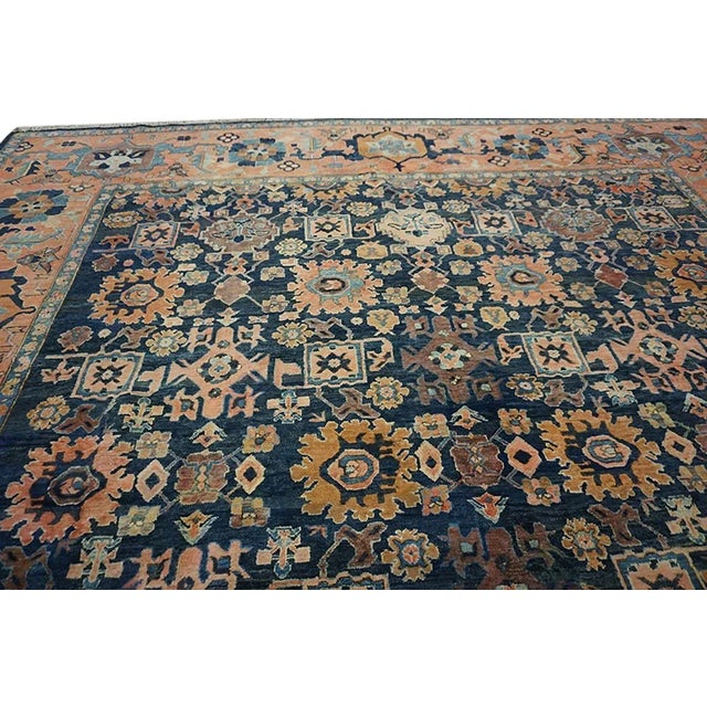 Art Deco 1960s Blue Geometric Vintage Turkish Village Rug 12'6"x14'8" Knotted Wool Carpet For Sale - Image 3 of 12