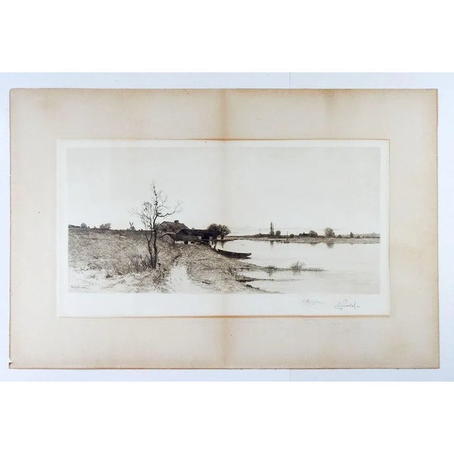 Antique 1890 E. L. Field Lake Landscape Etching For Sale - Image 4 of 5