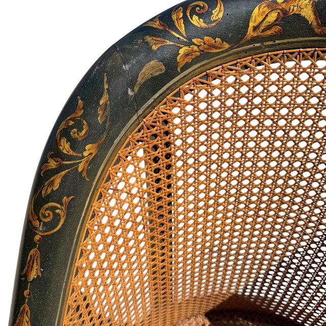 19th Century French Regency Gilt-Painted and Caned Tub Chair For Sale - Image 11 of 16