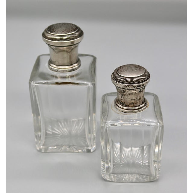 Set of Antique Crystal Scent Bottles With Silver Mounts — Engraved Monogram, Hallmarked Silver For Sale - Image 9 of 9
