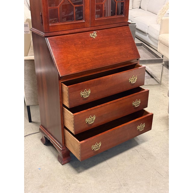 Late 20th Century Vintage Jasper Cabinet Co. Secretary Desk + Hutch For Sale - Image 5 of 12
