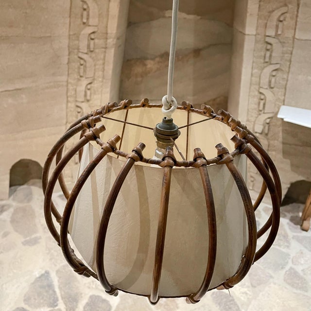 1950s 1950s Sculptural French Bamboo Large Pendant Hanging Lamp France For Sale - Image 5 of 8