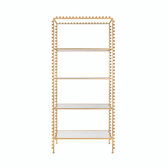 Matthew Izzo Home Goldie Gold Leaf Ball Lined Etagere With Four Clear Glass Shelves For Sale In New York - Image 6 of 6