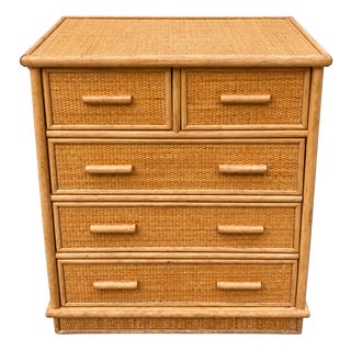 Vintage Bohemian-Style Woven Rattan and Cane Chest of Drawers, 1960s For Sale