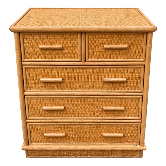 Vintage Bohemian-Style Woven Rattan and Cane Chest of Drawers, 1960s For Sale