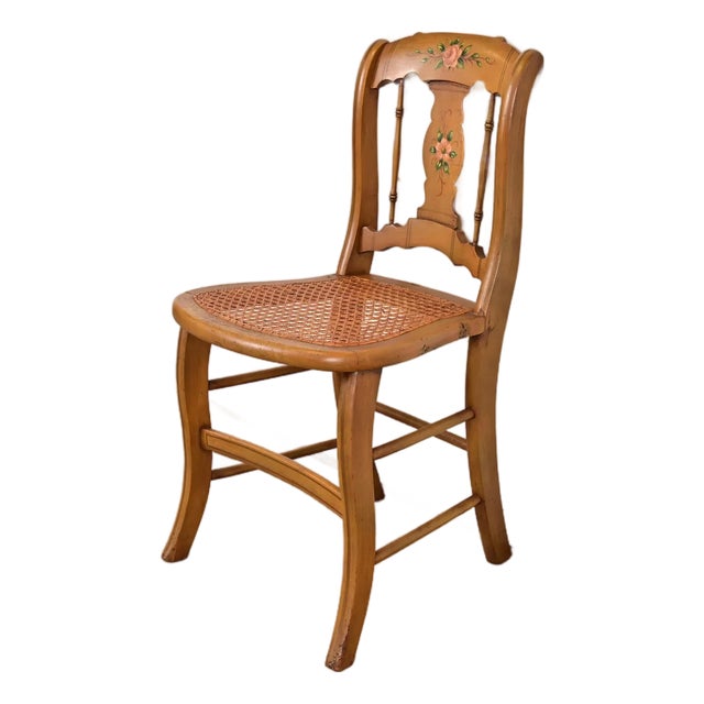 Antique Regency Hand-Painted Maple and Cane Dining Chair or Side Chair, Circa 1900 For Sale