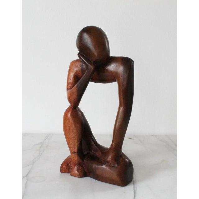 Mid-Century Modern Mid-Century Abstract Modern Hand-Carved Thinking Figural Sculpture For Sale - Image 3 of 10