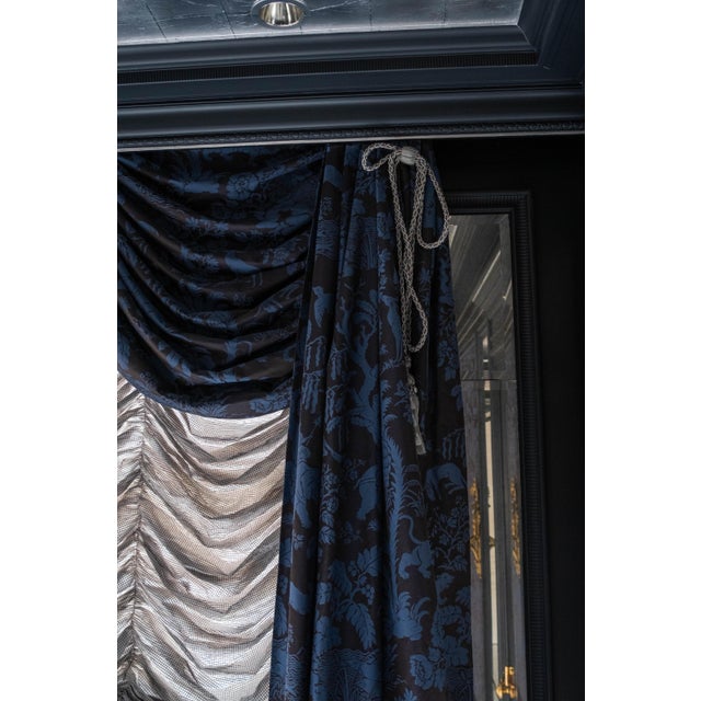 The House of Scalamandre Custom Scalamandré Blue Damask Drapes For Sale - Image 4 of 13