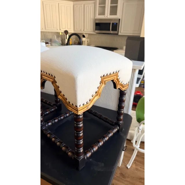 A Pair of Antique White Foot Stools With Gold Accent For Sale - Image 4 of 15