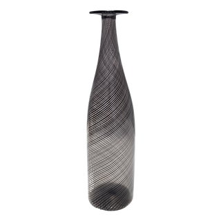 Black Murano Glass Mezza Filigrana Bottle Vase attributed to Dino Martens for Aureliano Toso, 1950s For Sale