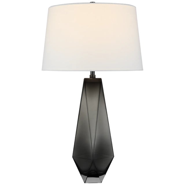 Visual Comfort Chapman & Myers for Visual Comfort Signature Gemma Medium Table Lamp in Smoked Glass with Linen Shade For Sale - Image 4 of 7