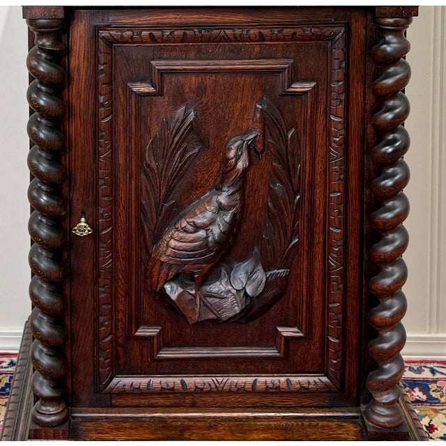 Antique French Jam Cabinet Cupboard Pedestal Barley Twist Drawer Oak Pheasant For Sale In Dallas - Image 6 of 18