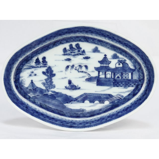 Chinese Antique Chinese Export Small Blue & White Canton Porcelain Underplate For Sale - Image 3 of 11