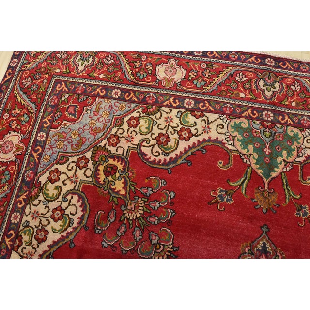 Textile Tabriz Rug 9’5” X 12’7” Red Wool Traditional Hand-Knotted Oriental Carpet For Sale - Image 7 of 15
