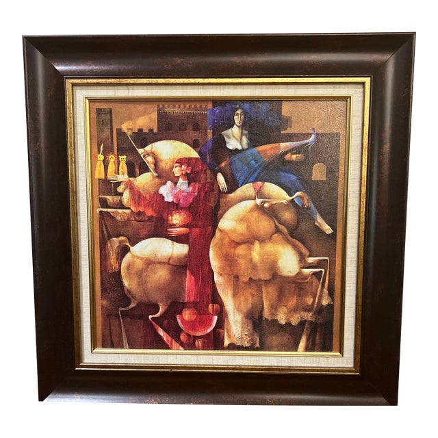 20 Th Century Oil on Board Surrealistic Image by Spanish Artist Josep Baques Signed Framed For Sale