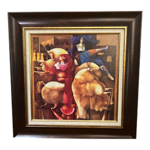 20 Th Century Oil on Board Surrealistic Image by Spanish Artist Josep Baques Signed Framed