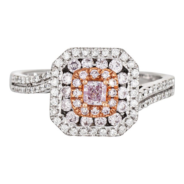 Pink Diamond Ring Sz 7 Estate 14k White Gold Square Halo Fine Colored Jewelry For Sale