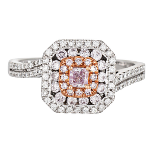 Pink Diamond Ring Sz 7 Estate 14k White Gold Square Halo Fine Colored Jewelry