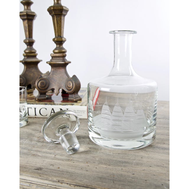 1970's Hand Blown Etched Glass Ship Decanter Chairish