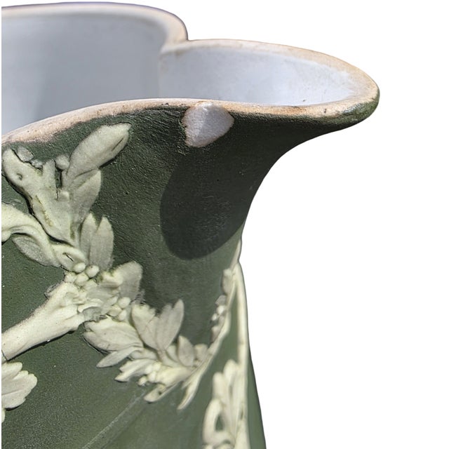 Wedgwood Antique Wedgwood Green Jasperware Relief Pitcher Jug, England For Sale - Image 4 of 8