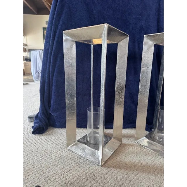 Dovetail Azelea Silver-Tone Metal Lanterns- Set of 2 For Sale In Jacksonville, FL - Image 6 of 7