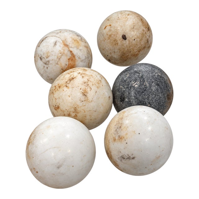 Collection of Six Petite Scale Antique Marble River Balls / Stone Spheres For Sale