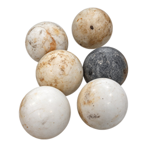 Collection of Six Petite Scale Antique Marble River Balls / Stone Spheres