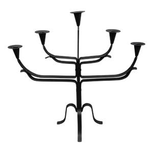 Vintage Spanish Brutalist Wrought Iron Candelabra 5 Candle Holder