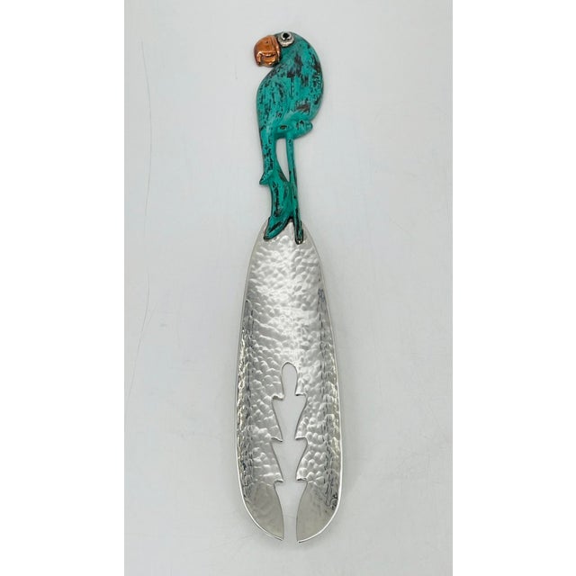 1980s 1980s Rare Emilia Castillo Taxco Parrot Silverplate & Verdigris Serving Utensils For Sale - Image 5 of 18