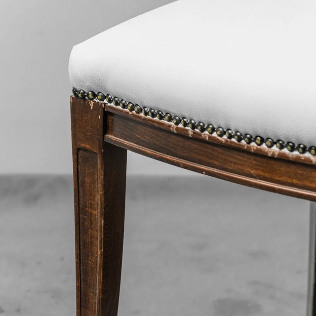 Wood Chairs in Wood, Vienna Straw and White Eco-Leather, 1950s, Set of 4 For Sale - Image 7 of 8