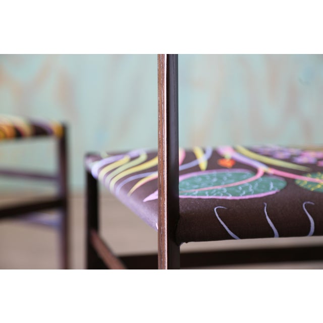 Mid-Century Modern 1950s Gio Ponti Super Leggera Chairs New Josef Frank Hawaii Fabric, Attributed For Sale - Image 3 of 16