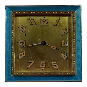 Antique Swiss Art Deco Travel/ Desk Clock With Guilloche Enamel