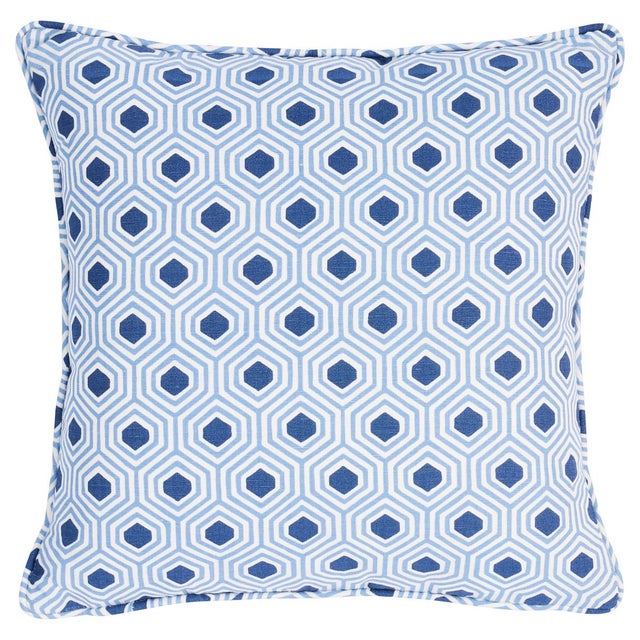 Contemporary Schumacher Otis Hand Print 18" Pillow in Blue For Sale - Image 3 of 3