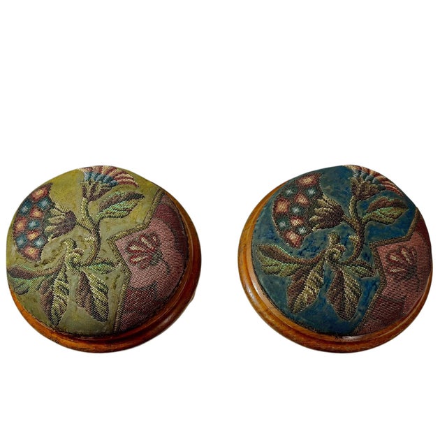 Mid 19th Century Mid 19th Century English Beaded on Velvet Round Footstools - A Pair For Sale - Image 5 of 8