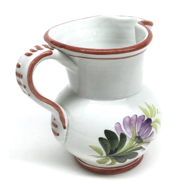 Shabby Chic Italian Ceramic Flower Hand Painted Small Pitcher For Sale - Image 3 of 8
