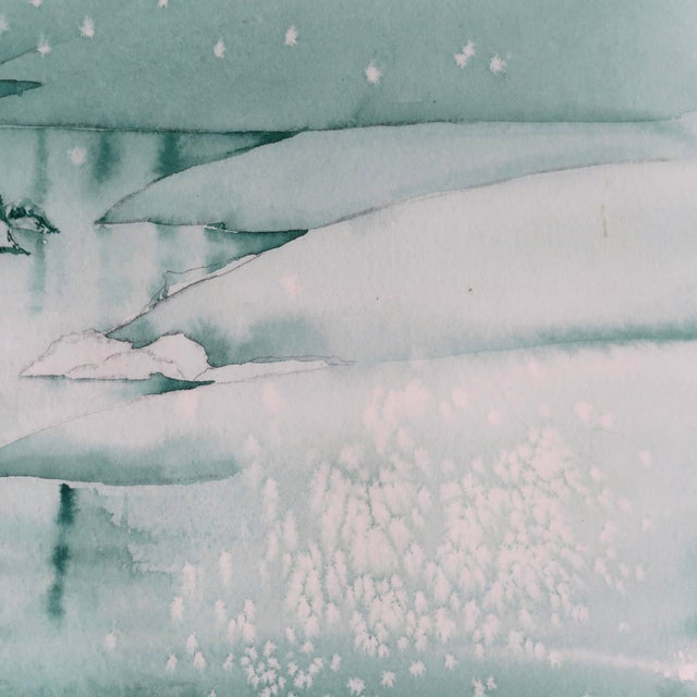 Late 20th Century Original Monochromatic Winter Scene Watercolor Painting on Paper by Artist Ellen Shannon of Snowy Pine & Frozen Stream For Sale - Image 11 of 16