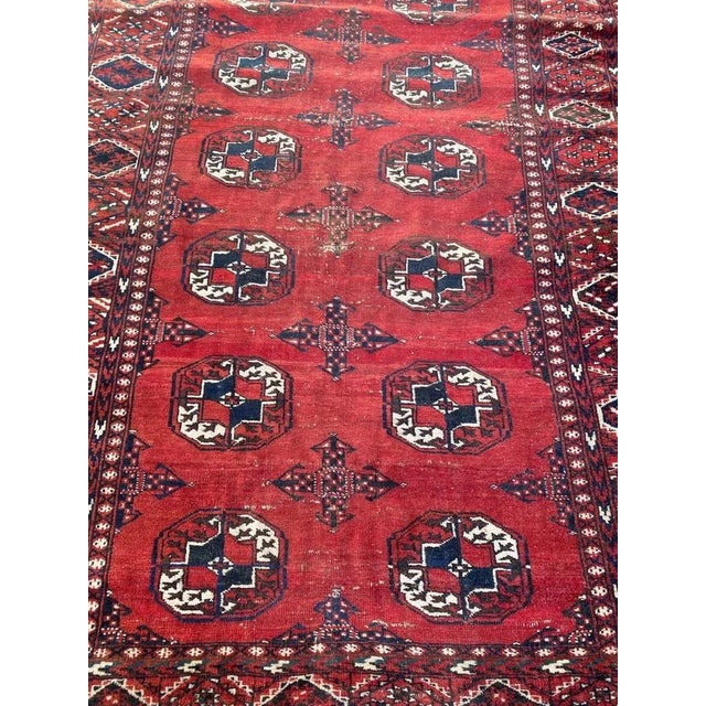 Nice Turkmen Afghan rug with beautiful Bokhara design and nice natural colors, entirely hand knotted with wool velvet on...