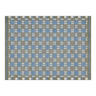 Handwoven Cotton Area Rug, Grey, Sky Blue, Green and Cream Geometric Dhurrie - 9'x12' For Sale