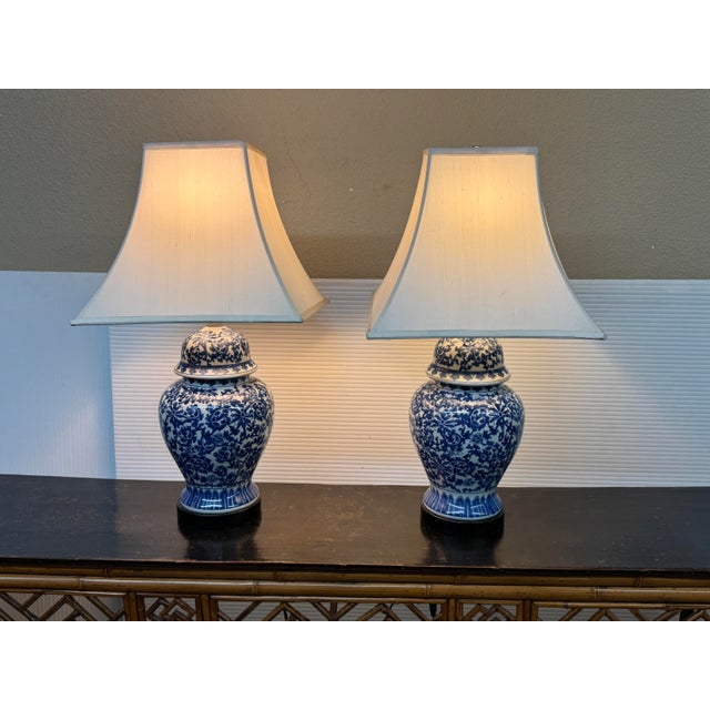 Blue & White Ginger Jar Table Lamps, Pair For Sale In San Francisco - Image 6 of 12