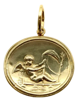 1990s 14k Gold Classical Revival Cupid Medallion